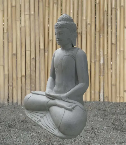 Product image 4 of the product “Seated Buddha, Borobudur style made of Riverstone in Dhyana position - gesture of meditation, H.102 cm, natural. ”